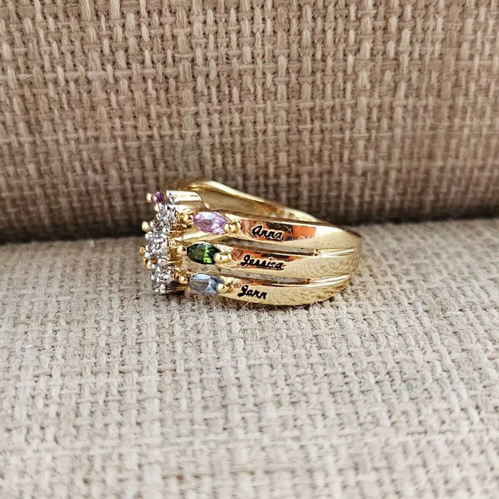 Mix Color Stone Crystal Rhinestone Ring Gold Tone Fashion Jewelry name Engrave - Picture 4 of 13